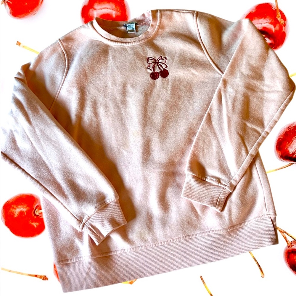 Better Together Light Pink With Embroidered Cherries Sweatshirt Women’s Size XS